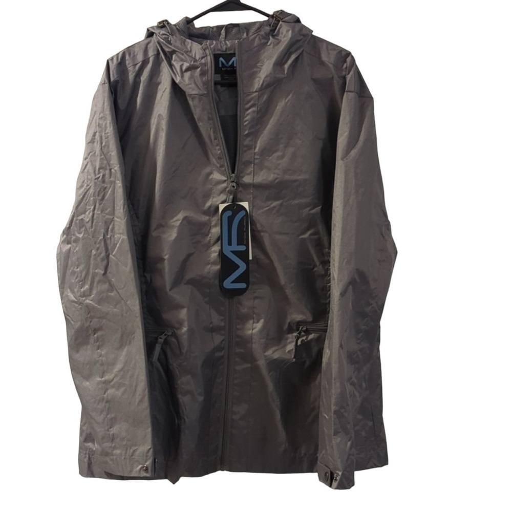 Mark Russo Men Grey M Windbreaker Zip Up Hooded Jacket Lightweight Gorpcore NWT